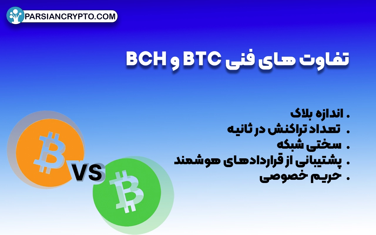 تفاوت های فنی BTC و BCH